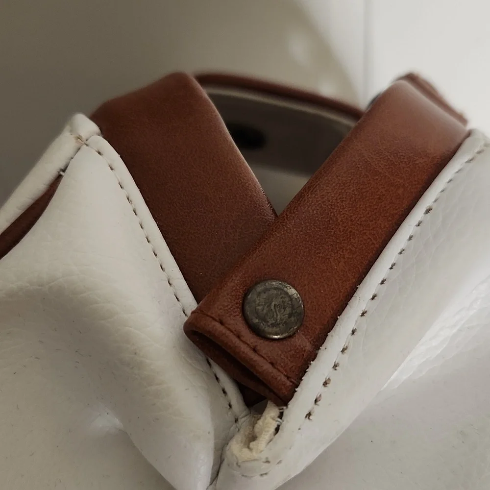 Vintage White Leather Structured Top Handle Dolce Vita Medium Sized Bag